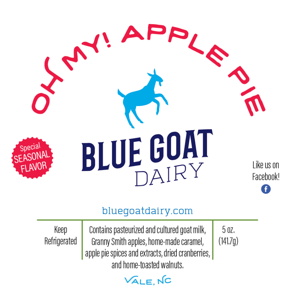 The Blue Goat Dairy Oh My! Apple Pie label, listing its ingredients