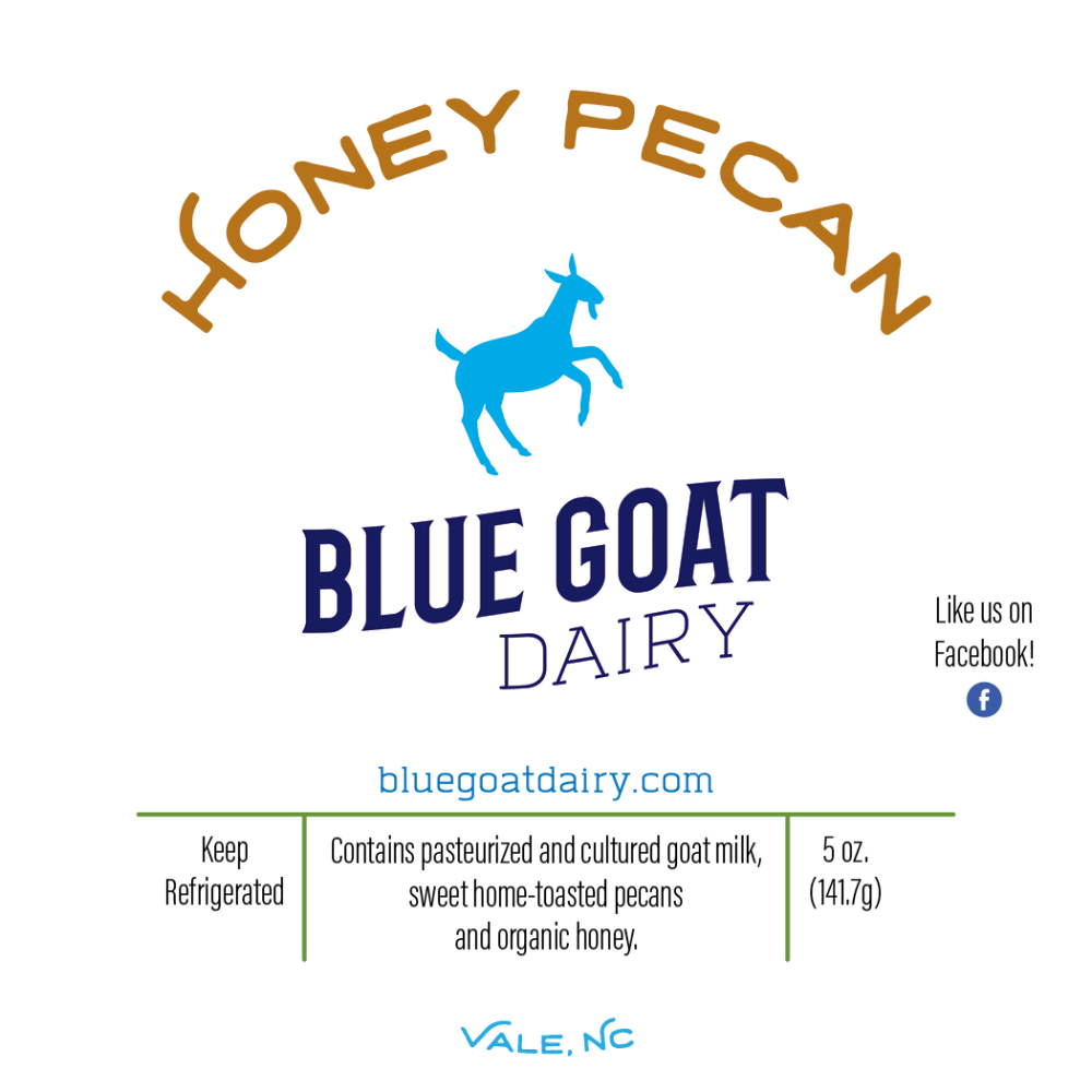 The Blue Goat Dairy Honey Pecan label, listing its ingredients