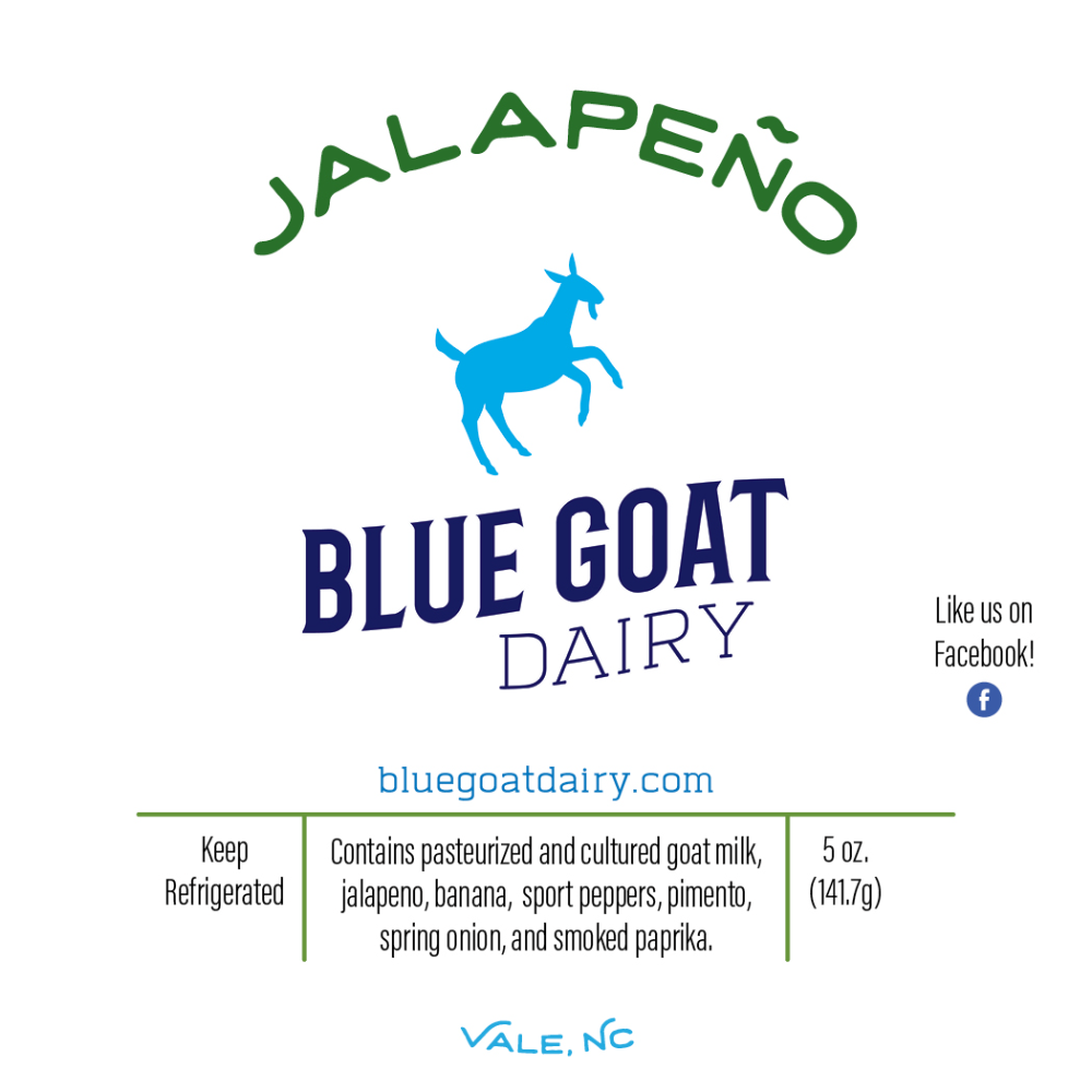 The Blue Goat Dairy Jalapeño label, listing its ingredients