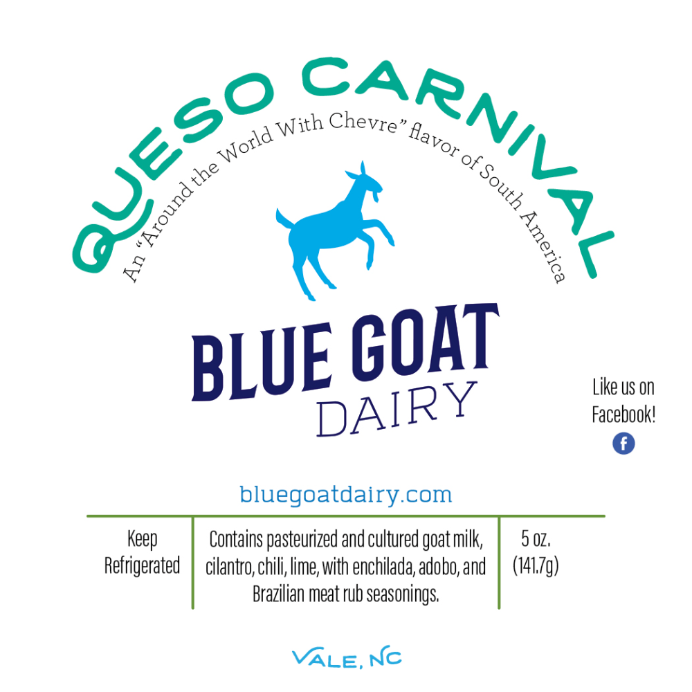 The Blue Goat Dairy Queso Carnival label, listing its ingredients